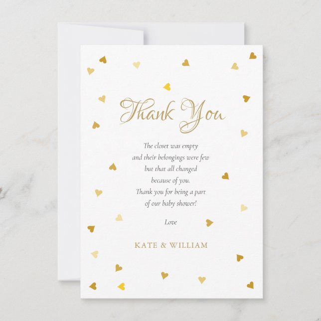 Gold Hearts Baby Shower Thank You Poem (Front)