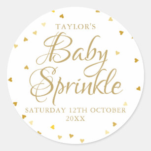 Gold hearts baby sprinkle classic round sticker