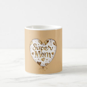 Gold Hearts Balloon Super Mom (mother's day)    Coffee Mug