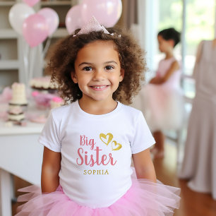 Gold Hearts Big Sister Name Monogram Toddler T-shi Toddler T-Shirt