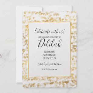 Gold Hearts Birthday Invitation