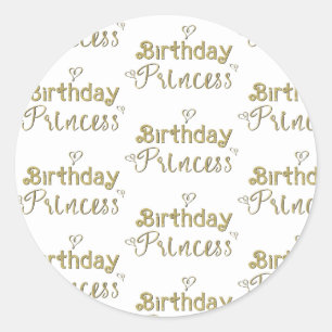 Gold Hearts Birthday Princess Party  Classic Round Sticker