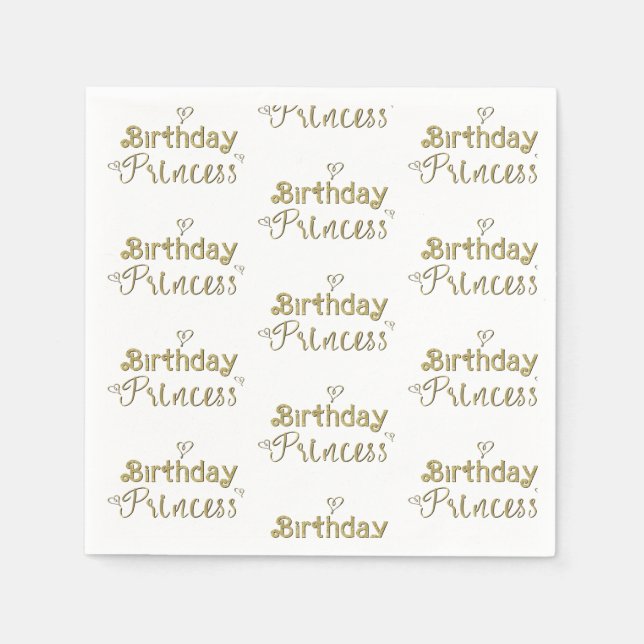 Gold Hearts Birthday Princess Party  Napkin (Front)