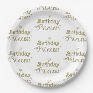 Gold Hearts Birthday Princess Party  Paper Plate
