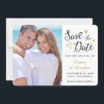 Gold Hearts Black White Save the Date Announcement<br><div class="desc">Modern,  stylish design in black,  white,  and gold.  Please replace the template image with a photo of your own prior to purchasing.  Template image is sized with a ratio of 4x5.</div>