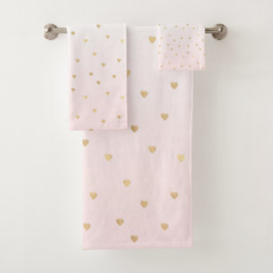 Gold Hearts Blush Pink Ombre Bath Towel Set