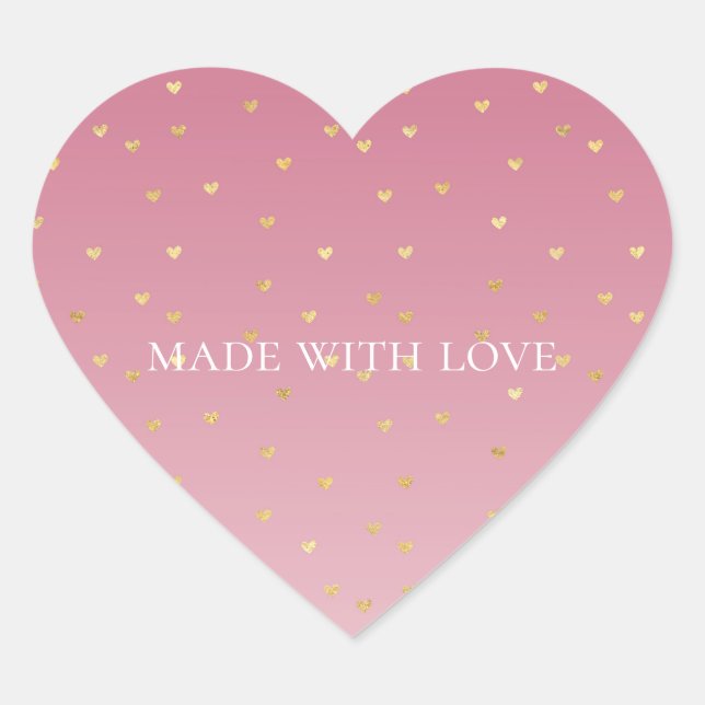 Gold Hearts Blush Pink Ombre Heart Sticker (Front)