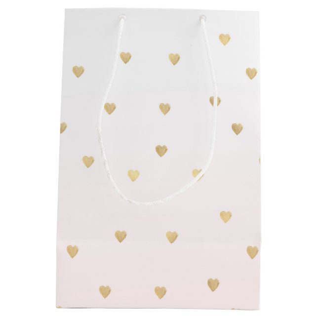 Gold Hearts Blush Pink Ombre Medium Gift Bag (Back)