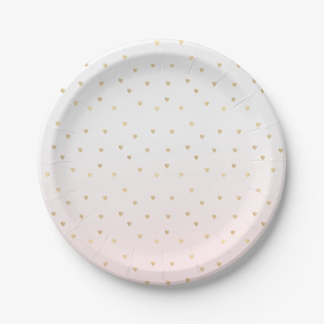Gold Hearts Blush Pink Ombre Paper Plate (Front)