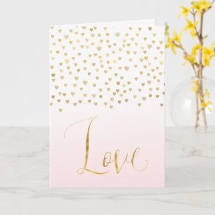 Gold Hearts Blush Pink White Love Card
