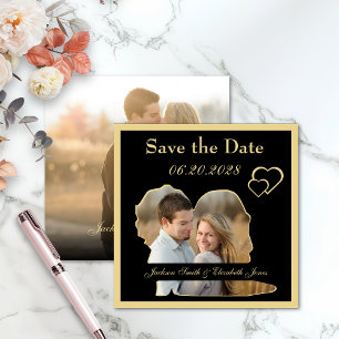 Gold Hearts Bride and Groom Shape Photo Wedding Save The Date