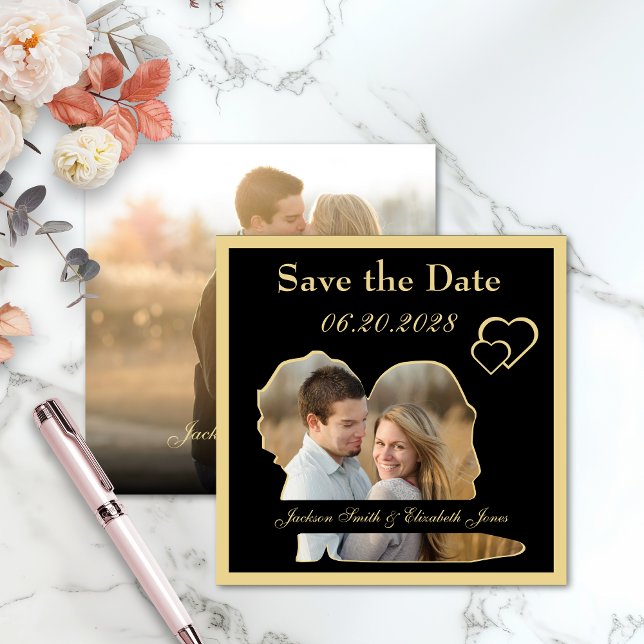 Gold Hearts Bride and Groom Shape Photo Wedding Save The Date (Creator Uploaded)