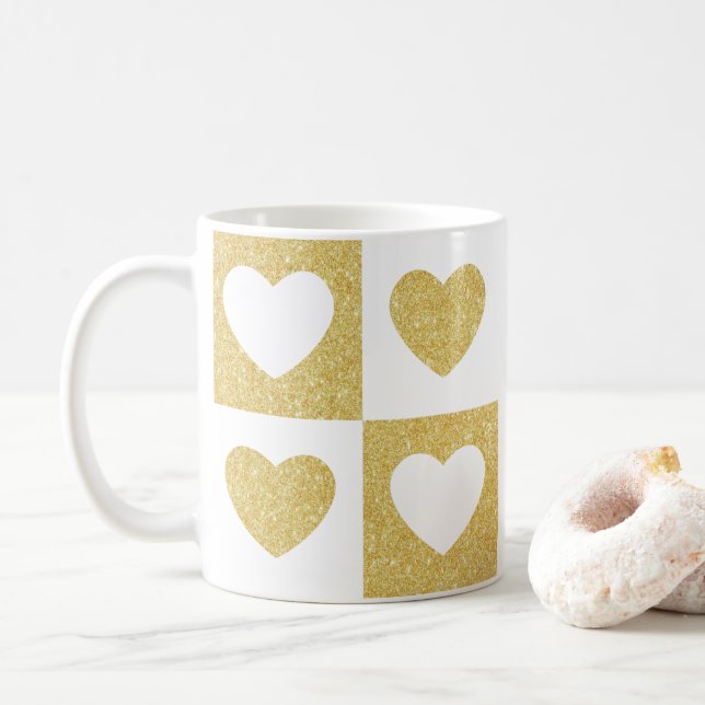 Gold hearts coffee mug (With Donut)