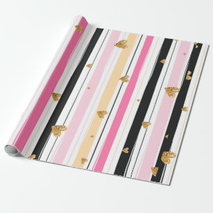 Gold hearts colourful hand-made stripes pattern 2 wrapping paper