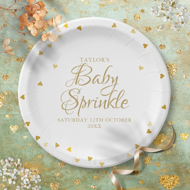 Gold Hearts Confetti Baby Sprinkle / Shower Paper Plate (Creator Uploaded)