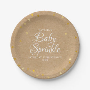 Gold Hearts Confetti Baby Sprinkle / Shower Rustic Paper Plate