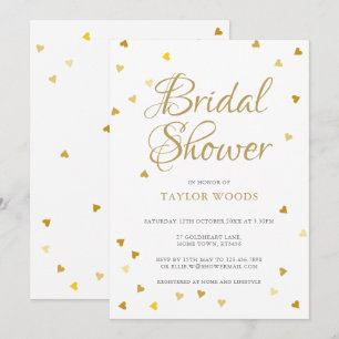 Gold hearts confetti bridal shower invitation