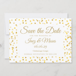 Gold Hearts Confetti Save the Date Invitation