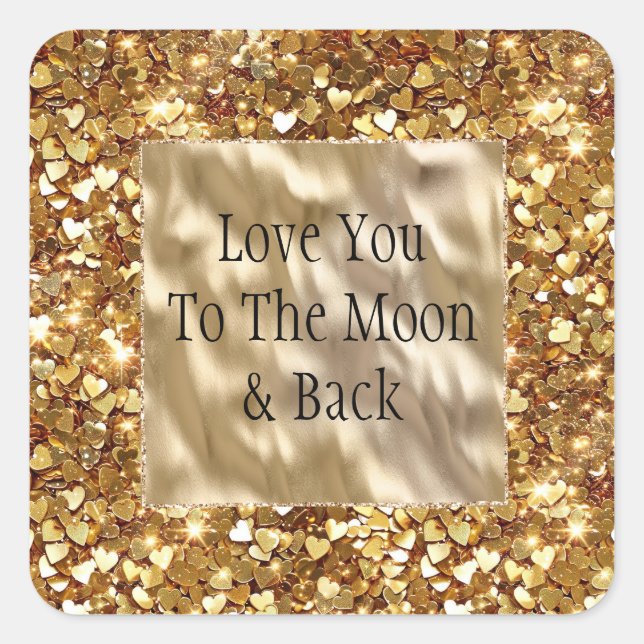 Gold Hearts Confetti Square Sticker (Front)