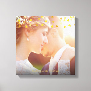Gold Hearts Confetti Wedding Photo Canvas Print
