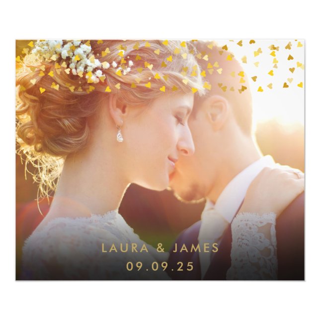 Gold Hearts Confetti Wedding Photo Keepsake Print (Front)