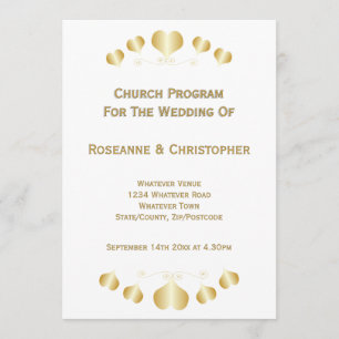 Gold Hearts Design Wedding Programme