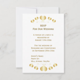 Gold Hearts Design Wedding RSVP Card