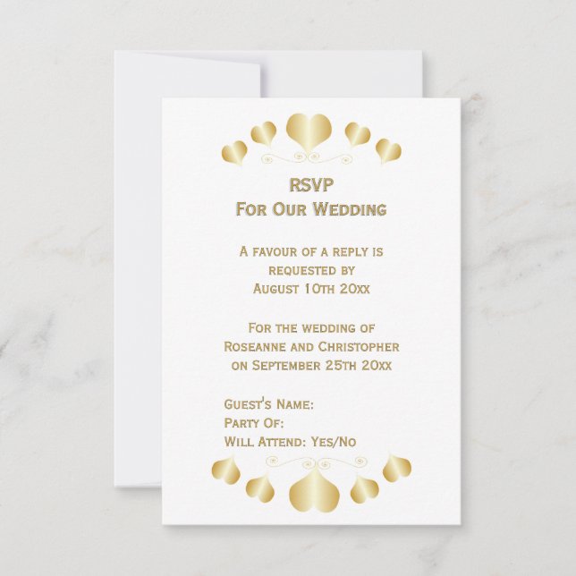 Gold Hearts Design Wedding RSVP Card (Front)