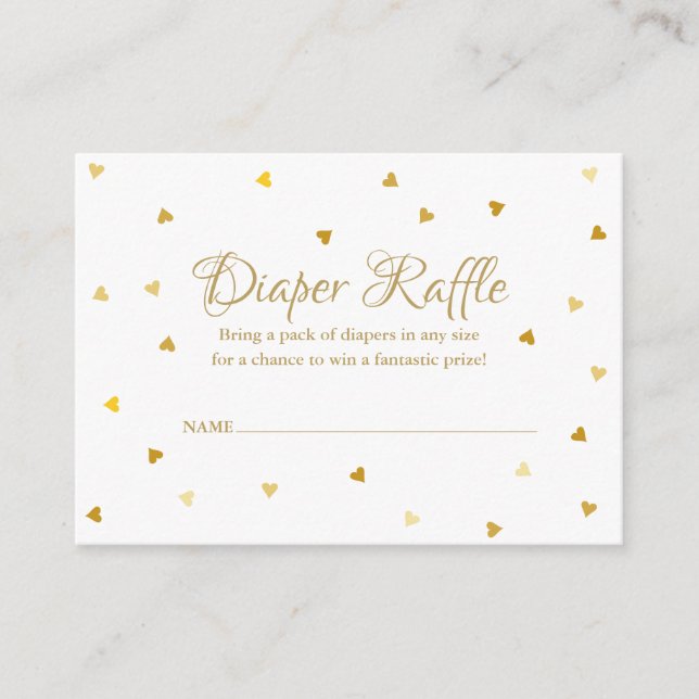 Gold Hearts Diaper Raffle Baby Shower Enclosure Card (Front)
