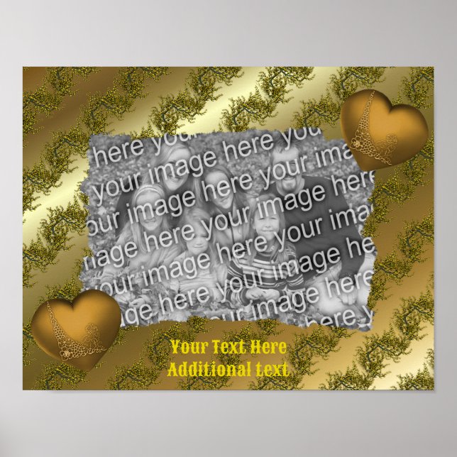 Gold Hearts Elegant Add Your Photo Personalised Poster (Front)