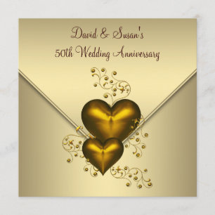 Gold Hearts Elegant Gold 50th Wedding Anniversary Invitation