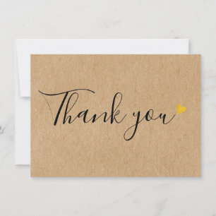Gold Hearts Elegant Script Rustic Kraft Thank You Card