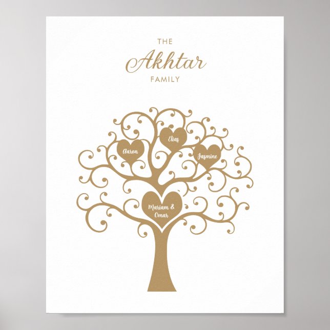Gold Hearts Family Tree Poster (Front)