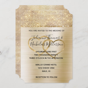 Gold Hearts Glam Sparkle Wedding Invitation