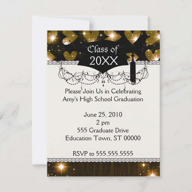 gold hearts graduation invitation (Front)