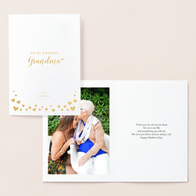 Gold Hearts | Grandma Mothers Day Photo Foil Card (Display)