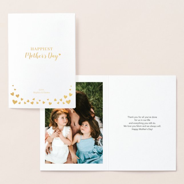 Gold Hearts | Happy Mothers Day Photo Foil Card (Display)