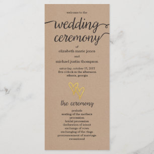 Gold Hearts Kraft Wedding Program Programme