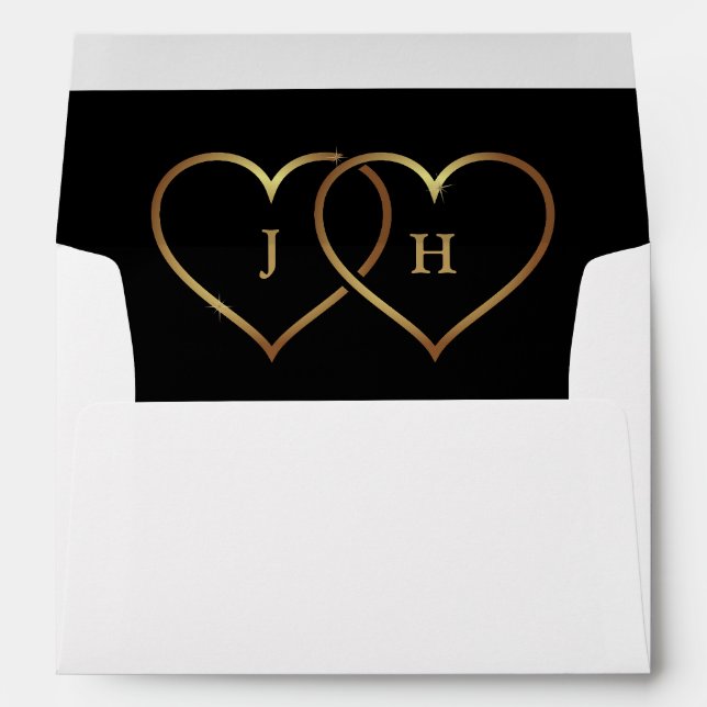 Gold Hearts Lined Envelope With Return Address (Back (Bottom))