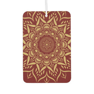 Gold hearts mandala on dark-red car air freshener