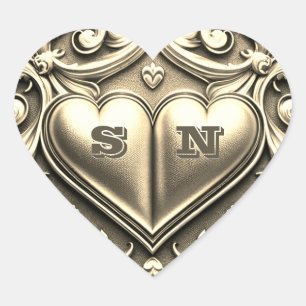 Gold Hearts Monogram Heart Sticker
