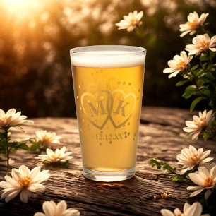 Gold Hearts Monogram Wedding Anniversary Glass