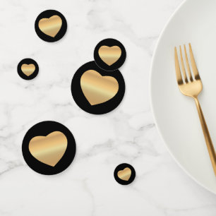 Gold Hearts on Black Confetti