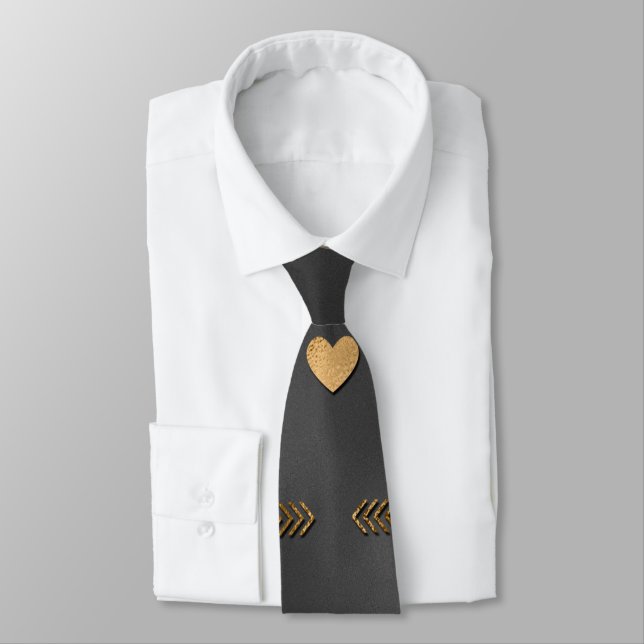 Gold Hearts on Black Elegant Valentine Tie (Tied)