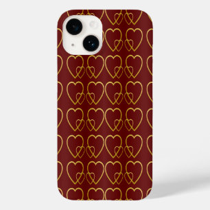 Gold hearts on maroon Case-Mate iPhone 14 case