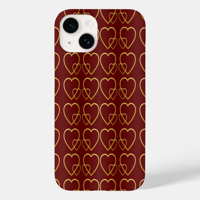 Gold hearts on maroon Case-Mate iPhone case (Back)