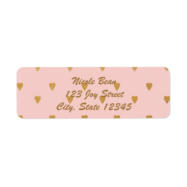 Gold Hearts on Pink Chic Party Address Labels (Front)