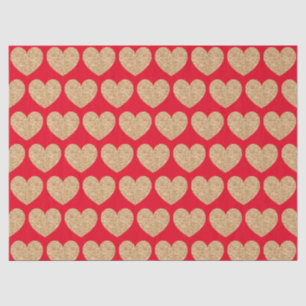 Gold Hearts On Red Background Tissue Paper