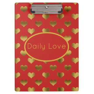 Gold Hearts on Red Customisable Clipboard