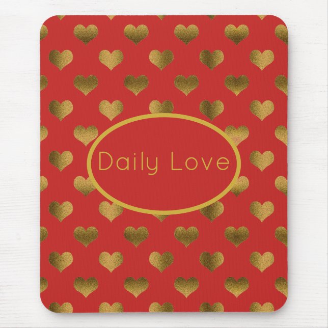 Gold Hearts on Red Customisable Mouse Mat (Front)